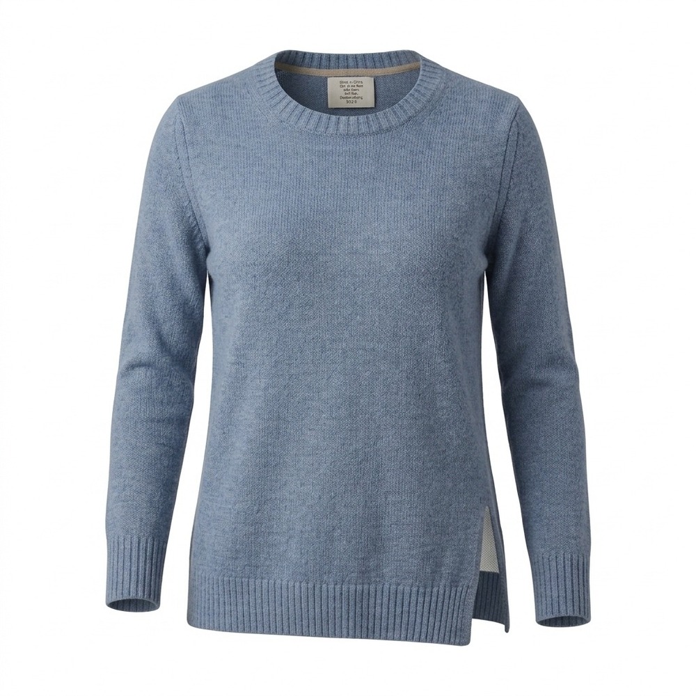 Brochu Walker Holt Slate Blue 100% Cashmere Crewneck Tunic Sweater Side Slit S